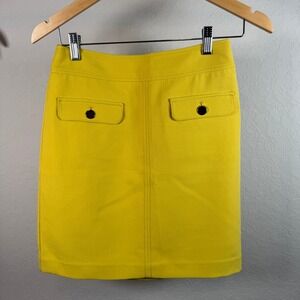 LOFT Womens Yellow Mini Skirt Front Flap Button Pockets Size 0 502140